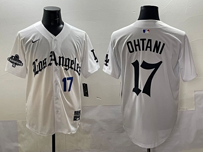 Men 2025 Los Angeles Dodgers #17 Ohtani White Five generations Joint Name Nike MLB Jersey style 5183